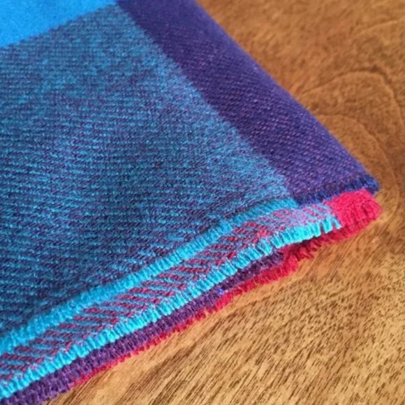 Lands End Current Red and Blue Buffalo Check Plaid Scarf, Cashmere-Like - Picture 3 of 6